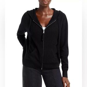 Aqua Cashmere Womens Black Cashmere Zip Up Top Hooded Sweater XS NWT